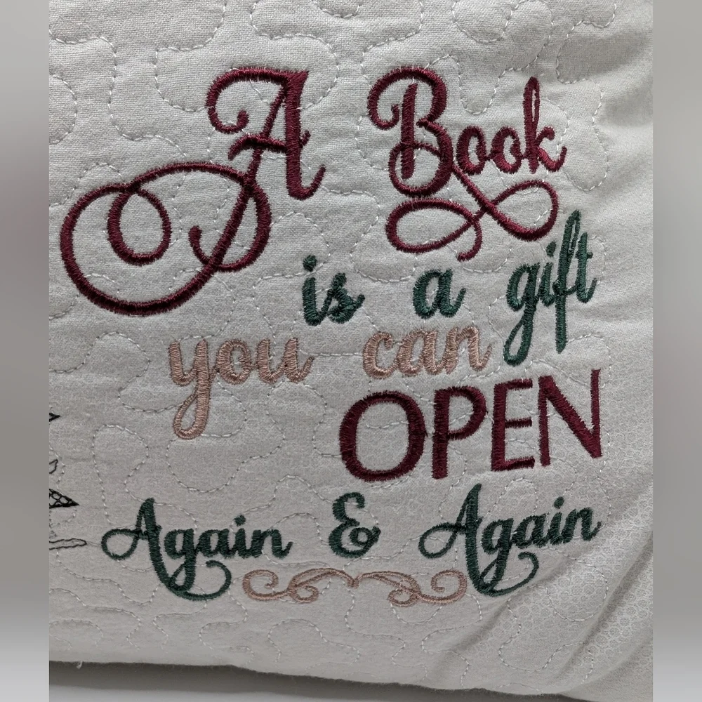 Book Pillow W/ Pocket A Book is a gift you can open again and again 14.5 x 14.5